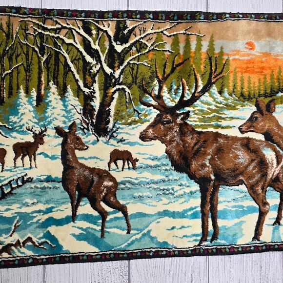 VTG Woven Deer Forest Wall Tapestry | 38.5” x 19.5” Cabin Lodge Decor - Picture 4 of 6